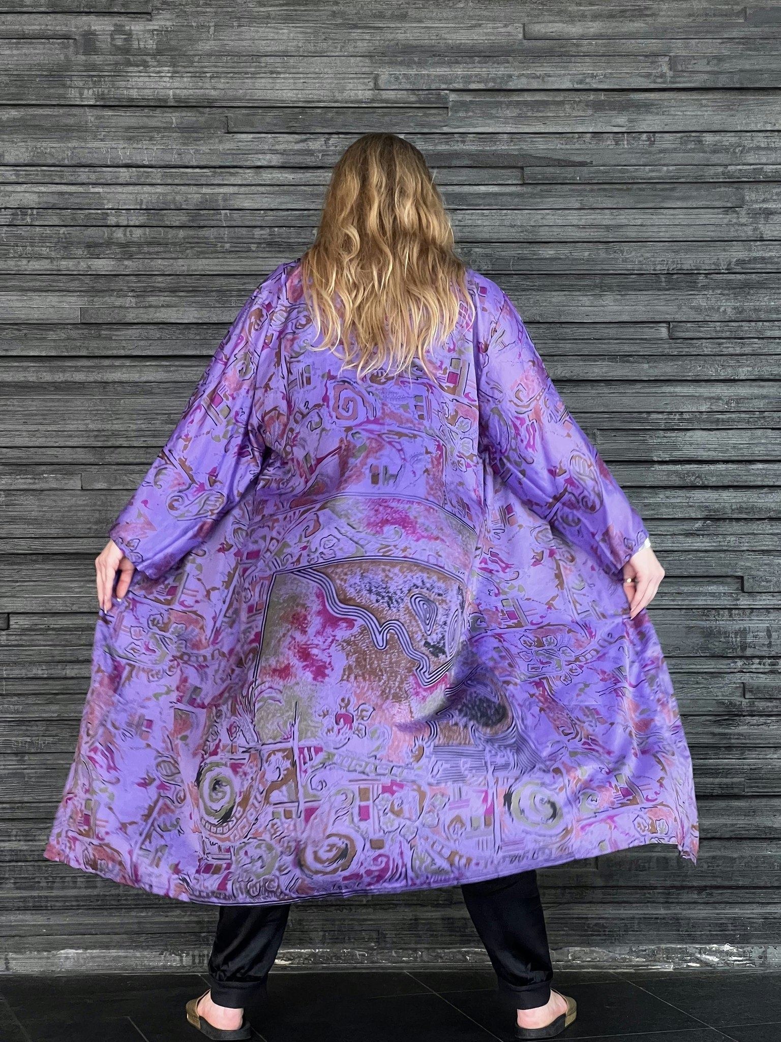 RECYKLAD SIDEN KIMONO PURPLE RAIN