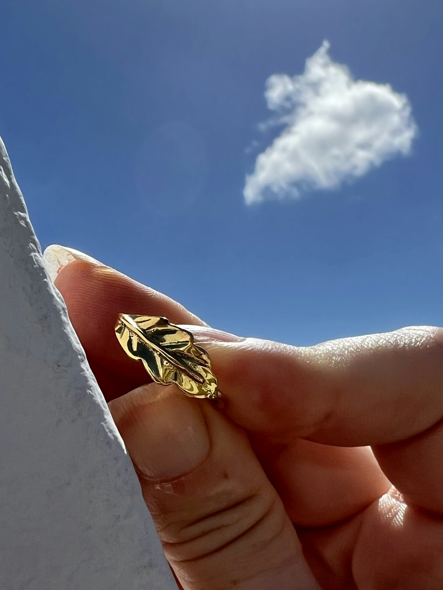 LITEN RING EKLÖV I MÄSSING