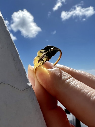 LITEN RING EKLÖV I MÄSSING