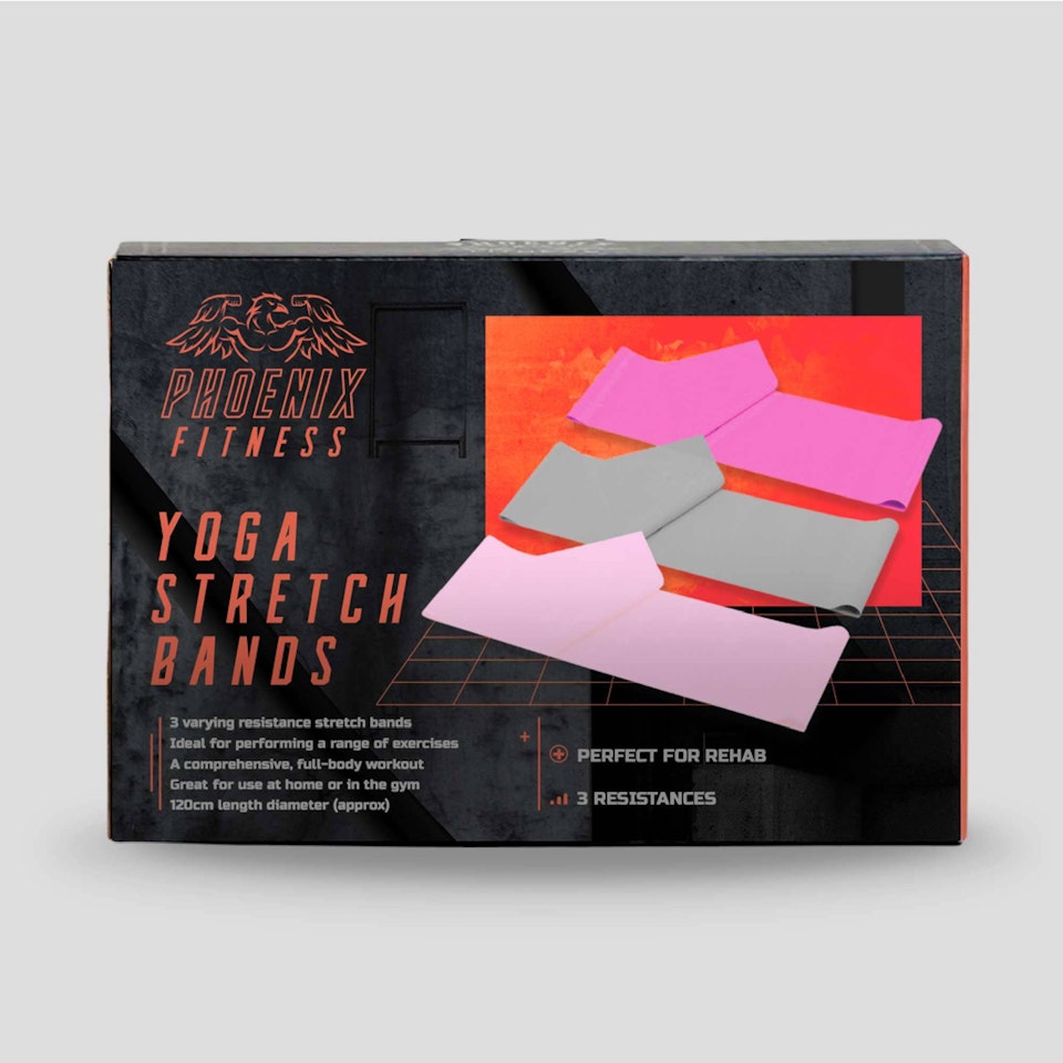 Phoenix Fitness - 3 Pack Yoga Stretch Resistance Bands - pink/grey