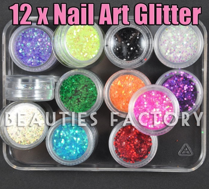 Nagelglitter set - 12st - Små Hexagon