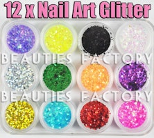 Nagelglitter set - 12st - Små Hexagon
