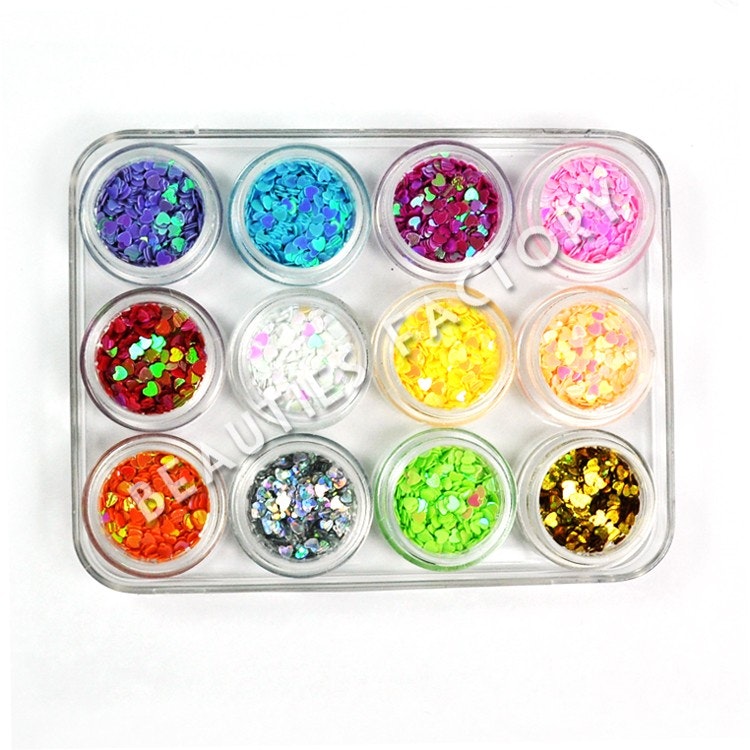 Nagelglitter set - 12st - Hjärtan