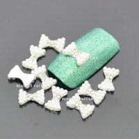 3D DIY Alloy dekorationer - 10st - 10mm "White Pearl Diamond Bow"