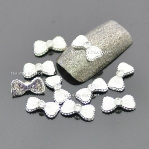 3D DIY Alloy dekorationer - 10st - 12mm "Diamond & White Bow"