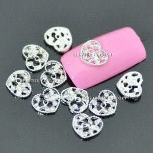 3D DIY Alloy dekorationer - 10st - 10mm "Diamond Love Heart"