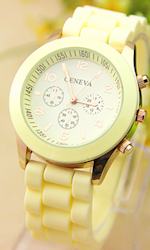 Silikon Geneva Quarts Klocka - Beige