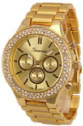 Geneva Strass Armbandsur - Svart+Rose guld