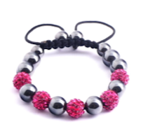 Shamballa Armband - Svart/Mörkrosa