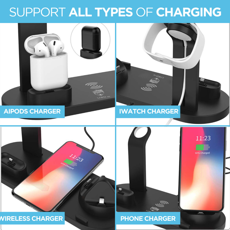 Wireless charging station for 4 different devices