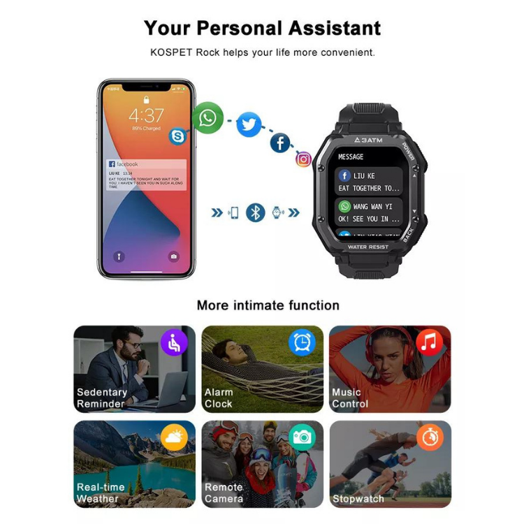 Kospet Rock Bluetooth Smartwatch 3 ATM