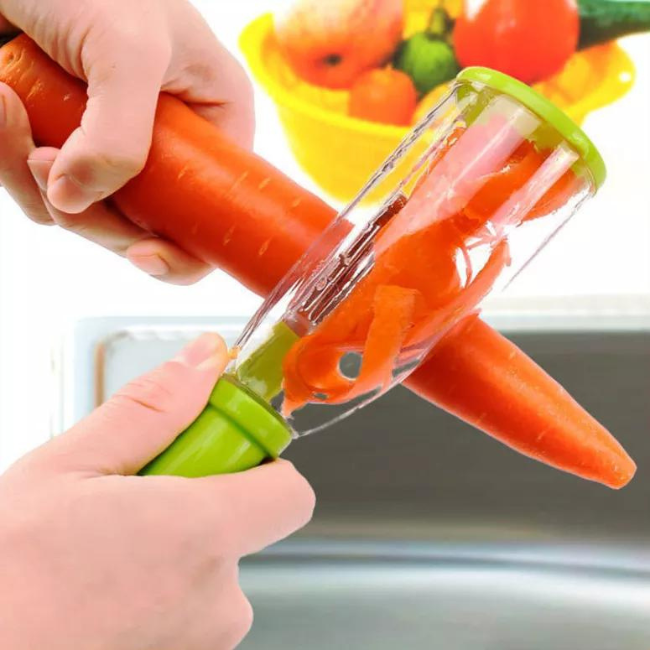 Fruit and vegetable peeler metal knife with container