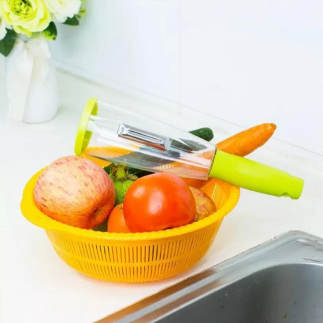 Frukt- och grönsaksskalare  metall knife med behållare