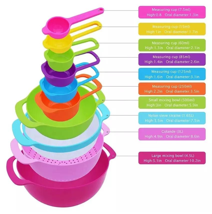 Measuring cups and plastic measuring spoons Set 10 pcs for baking