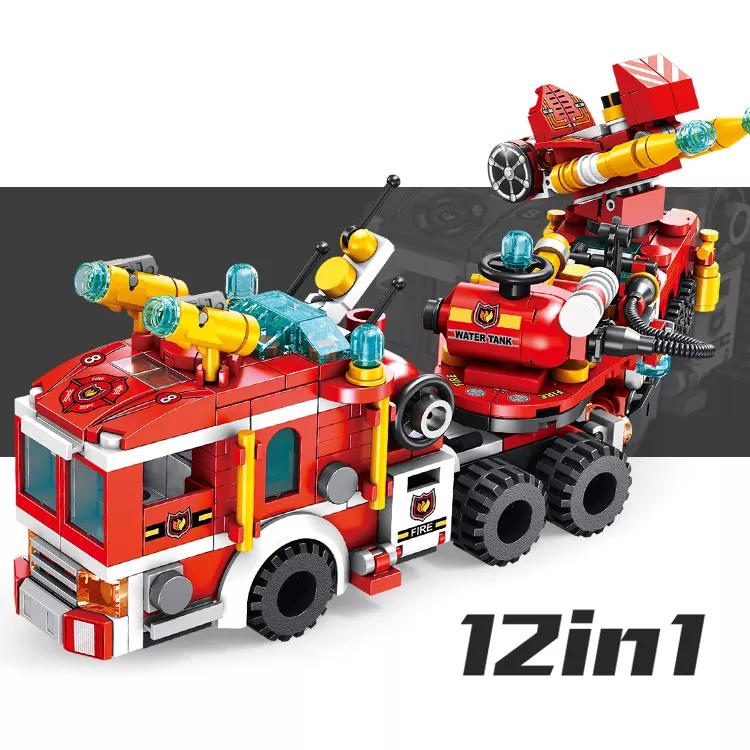12 in 1 Fire Truck - Military City - Technology Changing Series Shapes Building Blocks Brick Toys Gifts