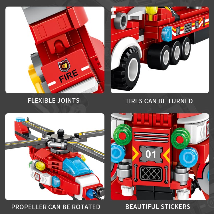 8 i 1 Multifunktionell räddning brandbil- Mech 2 Pedagogiska blockleksaker för barn