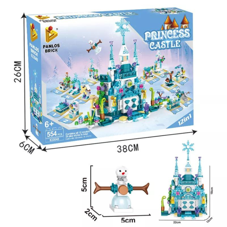 Byggklossar Leksaker, Princess Castle Leksaker för flickor, 12 modeller Ice-Blue Palace & Snowman Bricks Kit - 554 St