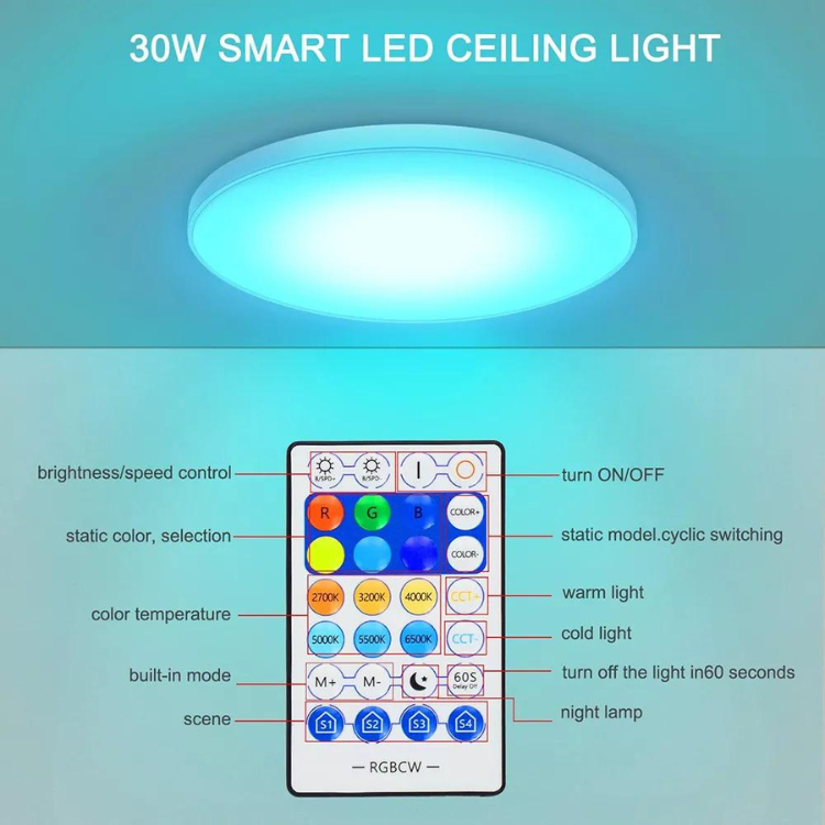 Smart hembelysning LED WIFI-Bluetooth Fjärrkontroll 30W