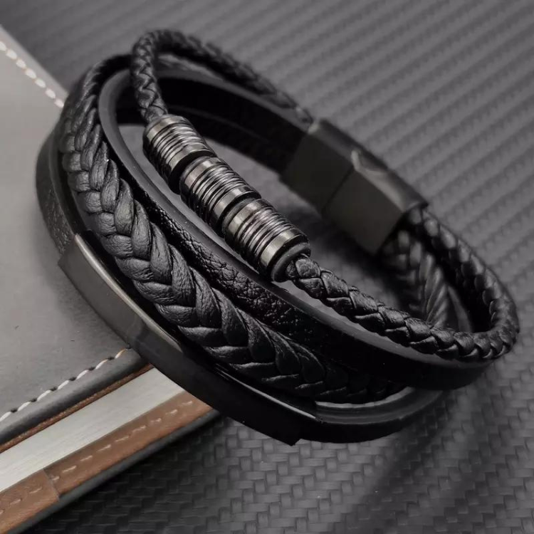 Leather bracelet black leather strap Handmade
