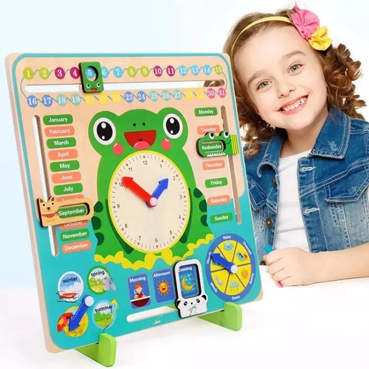 Wooden Montessori, Clock Calendar Weather Seasons Calendars Cognitive Children&#39;s Toys