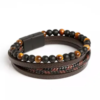 Leather bracelet for men - Tiger&#39;s eye stone