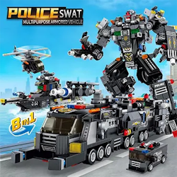 Robot Building Toys - 8 in 1 Brick Armored Vehicle Set Building Blocks Toys - Police Swat