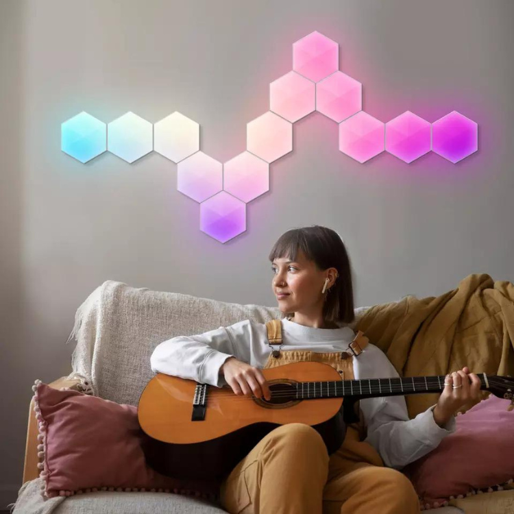 Sexkantig vägglampa |smart LED-belysning |väggpanel, appkontroll Wi-Fi + Bluetooth  |