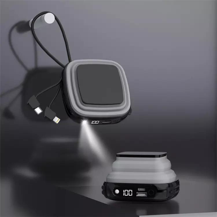Mini portable power bank 10000mAh with night light and hidden bracket - LCD screen