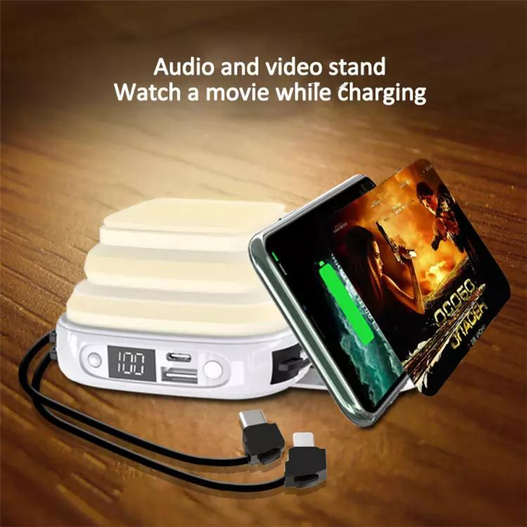 Mini portable power bank 10000mAh with night light and hidden bracket - LCD screen