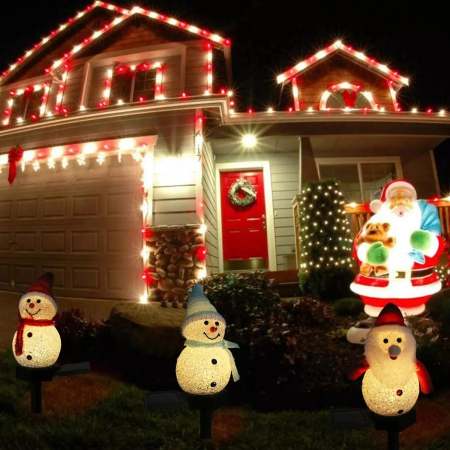 2 pcs, Snowman solar garden lighting - LED (Red color)