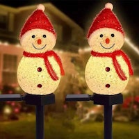 2 pcs, Snowman solar garden lighting - LED (Red color)