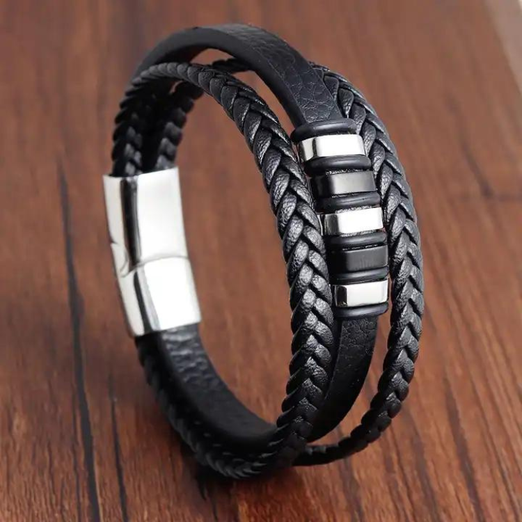 Multi-layer braided genuine leather bracelet handmade