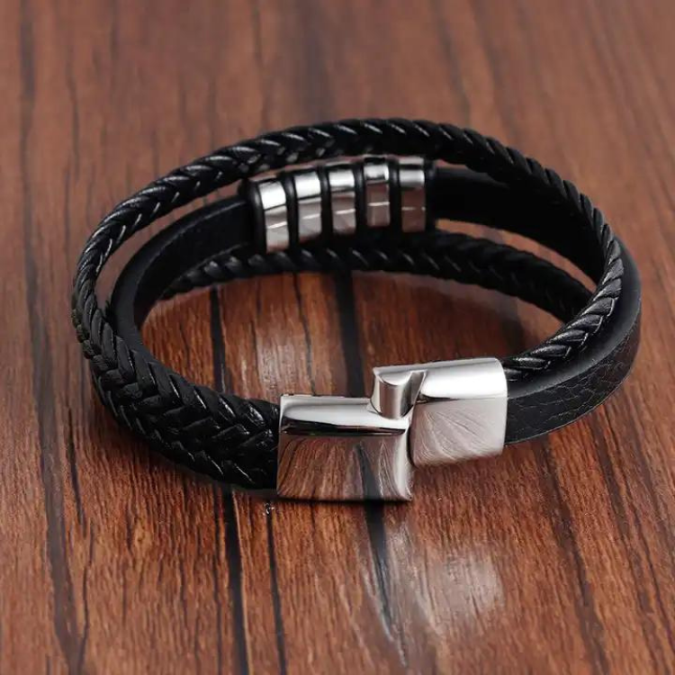 Multi-layer braided genuine leather bracelet handmade