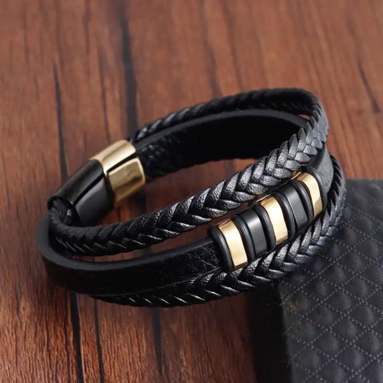 Multi-layer braided genuine leather bracelet handmade