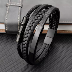 Leather bracelet black leather strap Handmade
