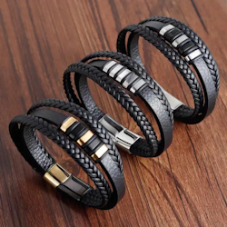 Multi-layer braided genuine leather bracelet handmade