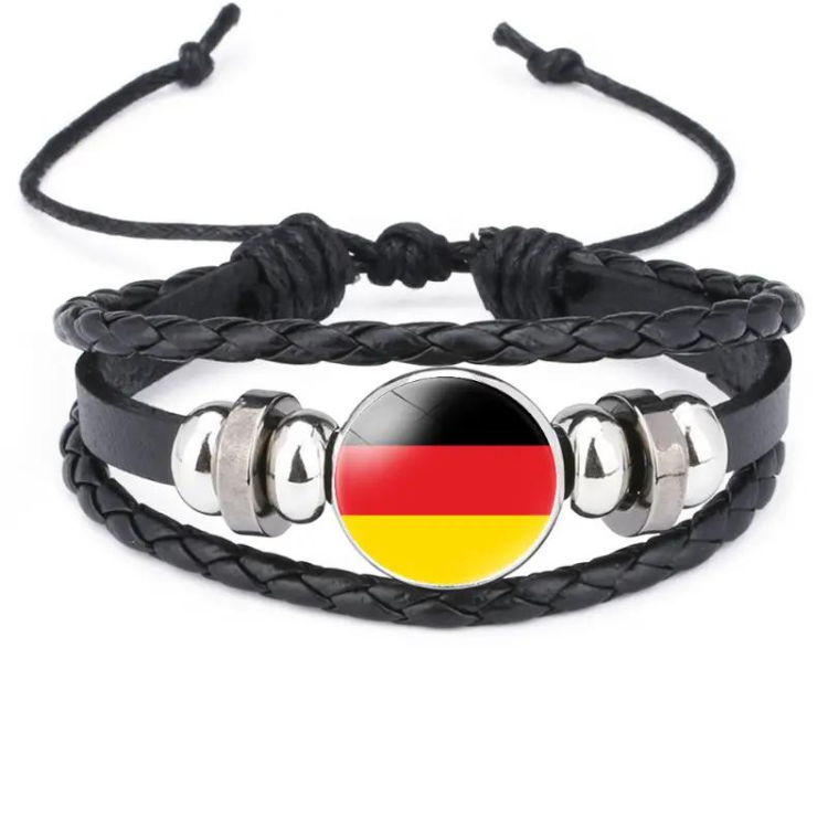 Europe country flags pattern cowhide bracelet adjustable