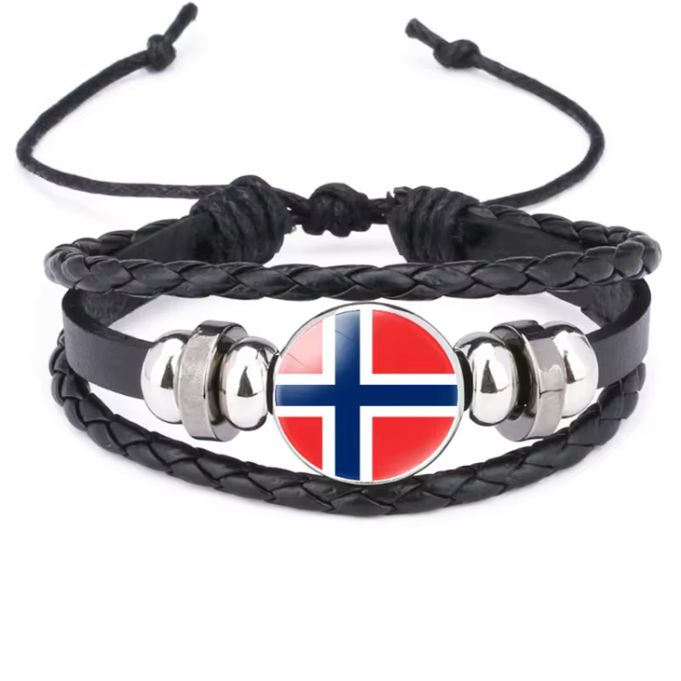 Europe country flags pattern cowhide bracelet adjustable
