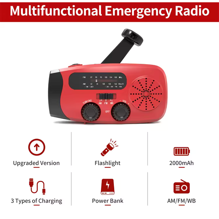 Vevradio Powerbank med LED-lampa - FM-radio, Solcell