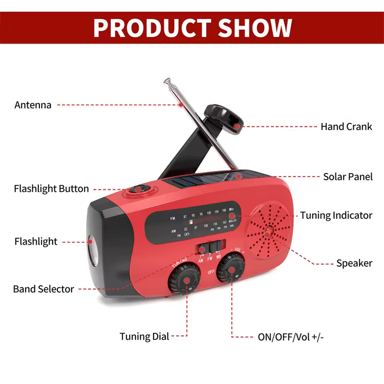 Vevradio Powerbank med LED-lampa - FM-radio, Solcell