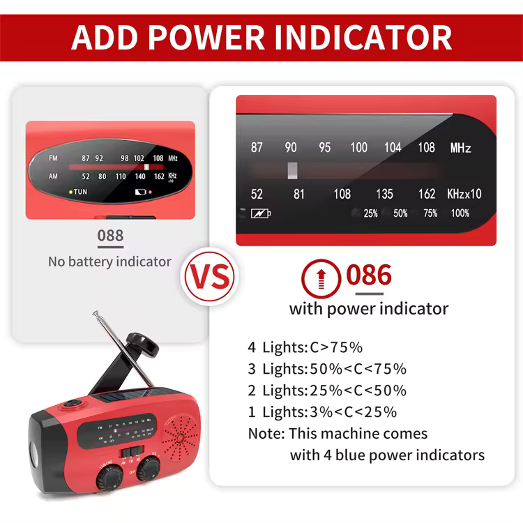 Vevradio Powerbank med LED-lampa - FM-radio, Solcell