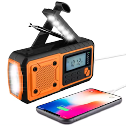 DAB+/FM Nöd Digital Campingradio med Li-Ion Batteri, Solpanel, Handvev, SOS, Ficklampa, Trådlös, Telefonladdare