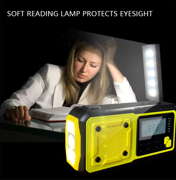 DAB+/FM Nöd Digital Campingradio med Li-Ion Batteri, Solpanel, Handvev, SOS, Ficklampa, Trådlös, Telefonladdare