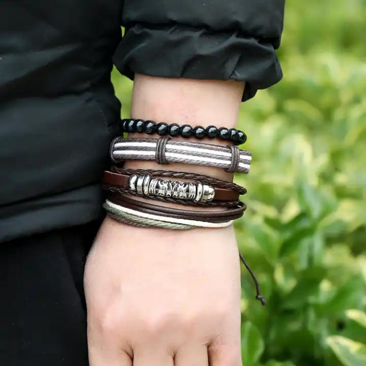 Vävda flätade läderarmband Justerbar