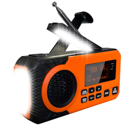 DAB+/FM digital nödradio med inbyggt Li-Ion batteri, solpanel/dynamo, LED-lampor och Bluetooth