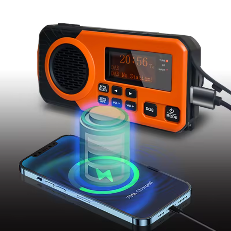 DAB+/FM digital nödradio med inbyggt Li-Ion batteri, solpanel/dynamo, LED-lampor och Bluetooth