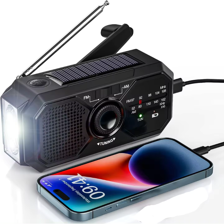 3-i-1 vevradio med solcell och powerbank 2500mAh