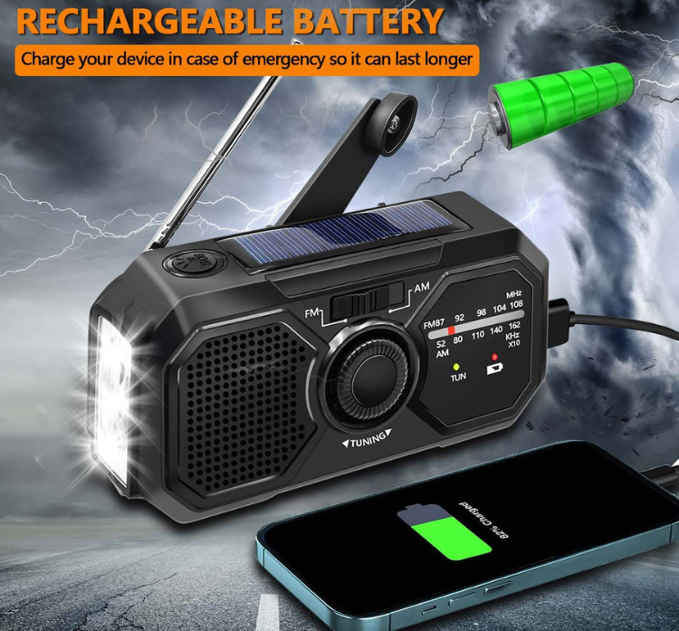 3-i-1 vevradio med solcell och powerbank 2500mAh
