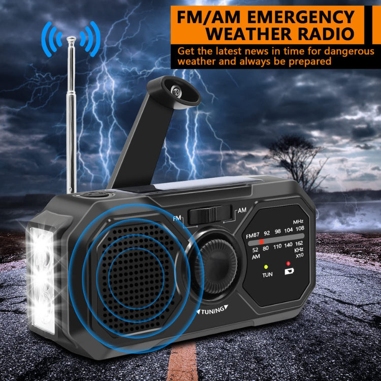 3-i-1 vevradio med solcell och powerbank 2500mAh