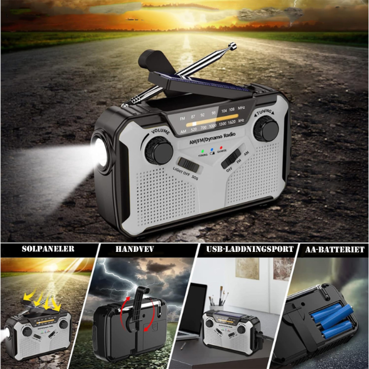 Nödradio Vevradio med Solceller & Powerbank 2500 mAh